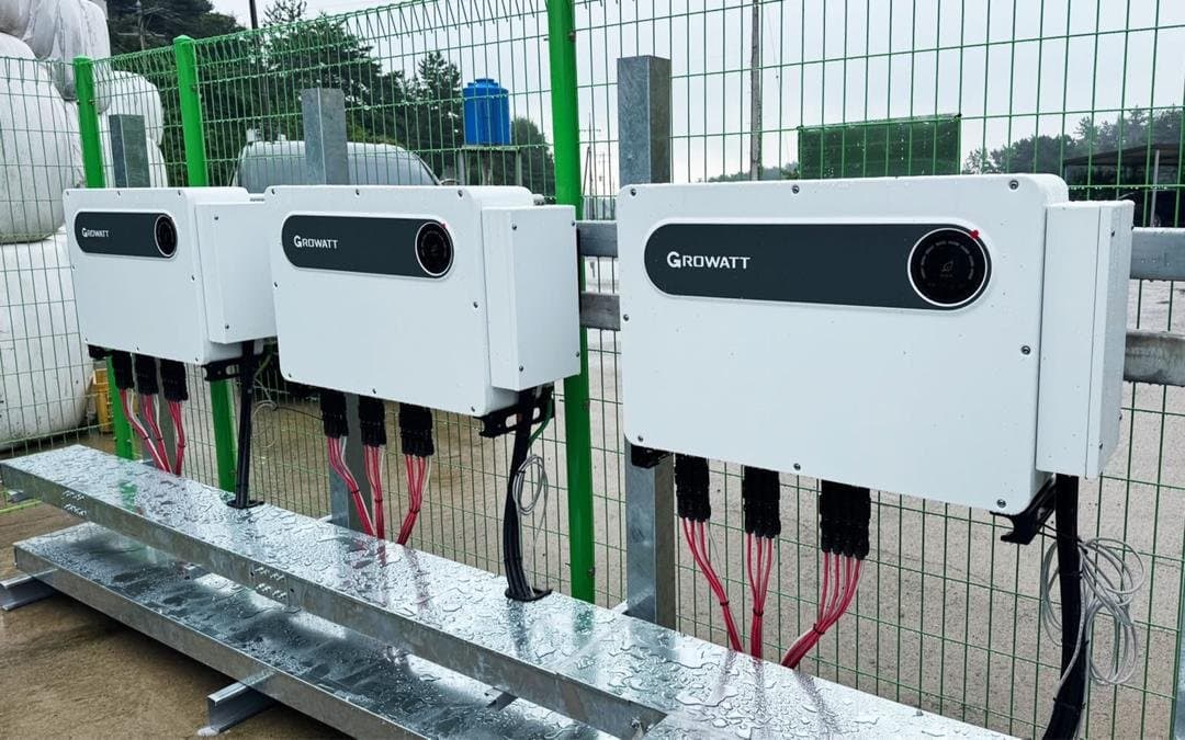 Growatt solar inverters mounted and wired
